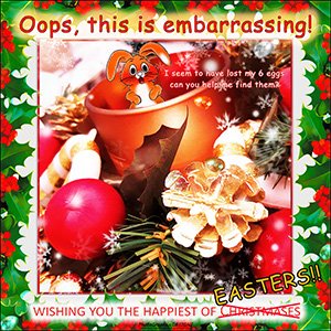 An EASTER e-CARD "OOPS THIS IS EMBARRASING! IN REDS AND GOLDS"