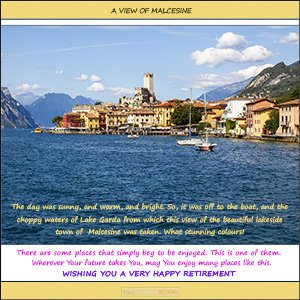 A "RETIREMENT" e-Card - with Fine Art Image of A VIEW OF MALCESINE